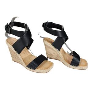 Dolce Vita Espadrille Wedge Sandals 9 Women Aldona Black Leather Strappy Boho 4"